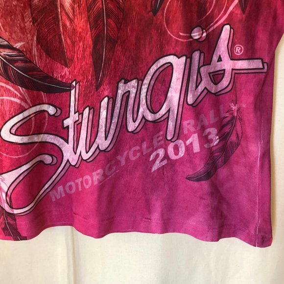 Size 1X Ladies 2013 Sturgis Purple/Pink Feather Top - Picture 3 of 6